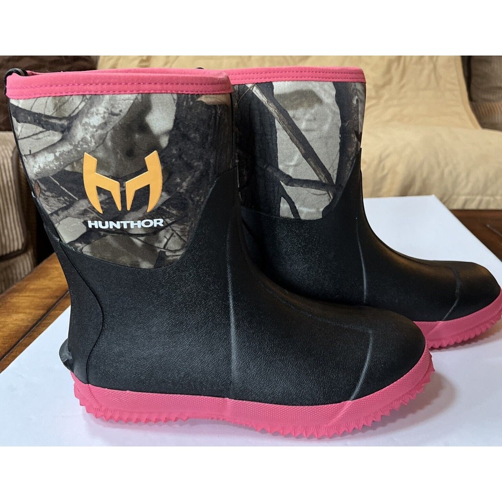 Women’s Hunthor‎ Rain Boots Black Pink Sz7 More like 9 Run Huge - Picture 7 of 9